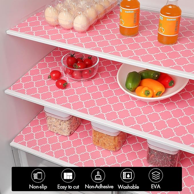 Cooyes Shelf Liner, Non Adhesive Drawer and Cabinet Liner, EVA Washable Oil-Proof Shelf Paper for Kitchen Cabinets, Refrigerator, Storage, Desks with Modern Pattern