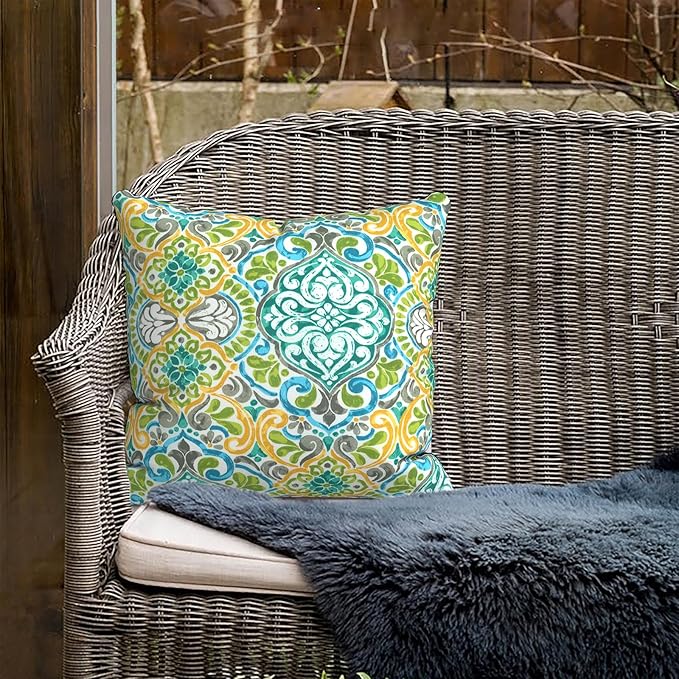Outdoor Throw Pillow Covers 18”x18”, Decorative Pillow Covers for Patio Furniture, Modern Cushion Cases for Garden Couch Home Sofa Bed Office Chair, Pack of 2,Damask Green