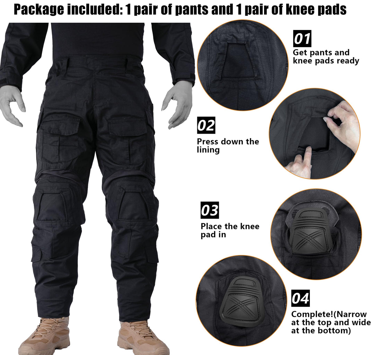 MERJAZ Men's Tactical Pants with Knee Pads Black 30