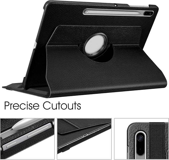 Fintie Rotating Case for Samsung Galaxy Tab S8 Plus/S7 FE/S7 Plus Black | 360 Swiveling Stand Dual-Layer Protection Synthetic Leather Exterior S Pen Holder Auto Sleep/Wake