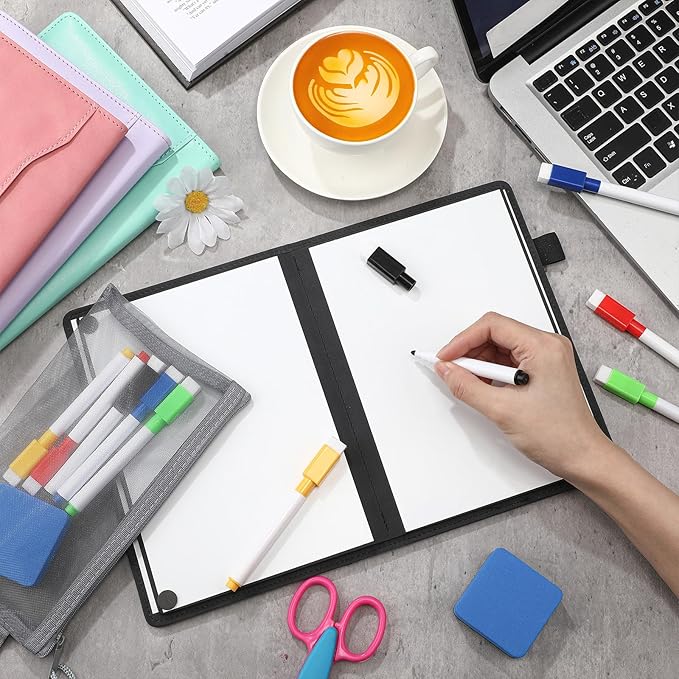 Feifeiya 6 Sides Dry Erase Notebook Portable Whiteboards Notebook 9"x6"(a5) Small Reusable Whiteboard Notepad Foldable Anti-ghosting Surface, Travel White Board for Office Study Meeting Planning