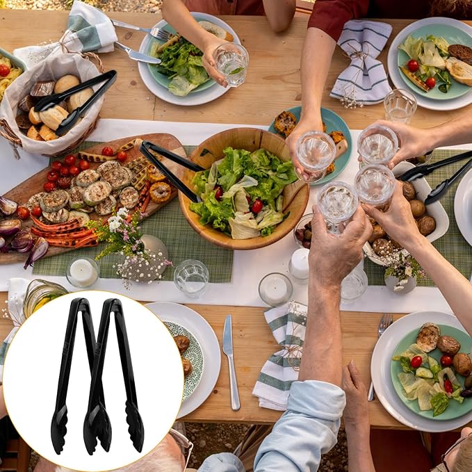 Boocalny 40Pcs Plastic Tongs for Serving Food, 9 Inch Thicken Plastic Serving Utensils Tongs, Heavy Duty Salad Tong, Disposable and Reusable Tong for Food Kitchen Buffets BBQ Events Catering, Medium