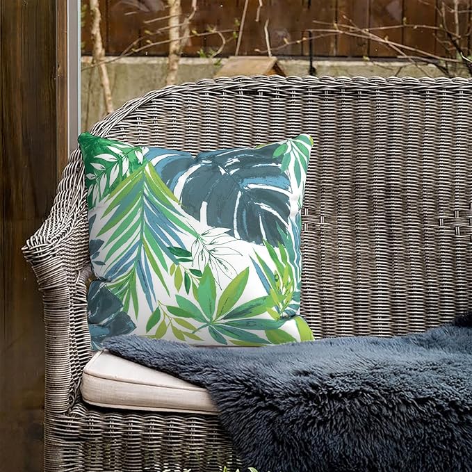 Outdoor Throw Pillow Covers 18”x18”, Decorative Pillow Covers for Patio Furniture, Modern Cushion Cases for Garden Couch Home Sofa Bed Office Chair, Pack of 2, Islamorada Blue Green