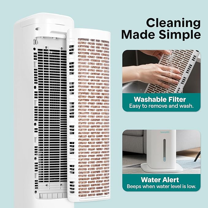 SereneLife Evaporative Air Cooler Tower with Remote, 5L Tank, 4 Ice Boxes, 3 Speeds, Quiet Standing Cooler with Oscillation for Home, Office or Bedroom, Portable & Energy Efficient, 10” x 13” x 39”