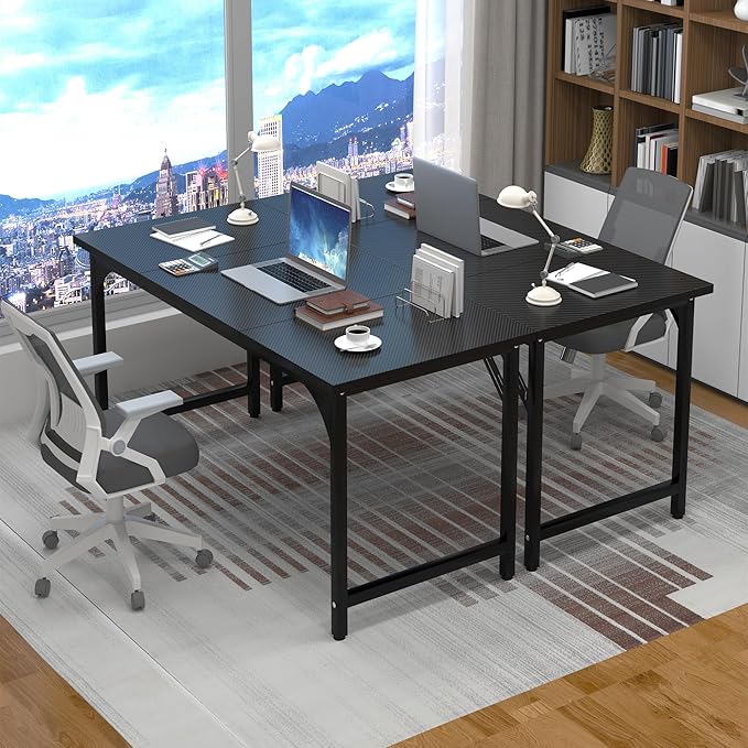 47inch Computer Desk with Deeper Carbon Fiber Desktop, Gaming Office Desk with Sturdy Metal Frame,Home Office Desk for Gaming, Working, Studying, Black