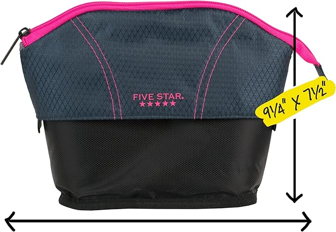Five Star Pencil Pouch, Pen Case, Quick View Expandable Zipper Pouch, Storage Organizer for School Supplies Earbuds Chargers Cables Makeup, Navy/Pink (507610B-ECM)