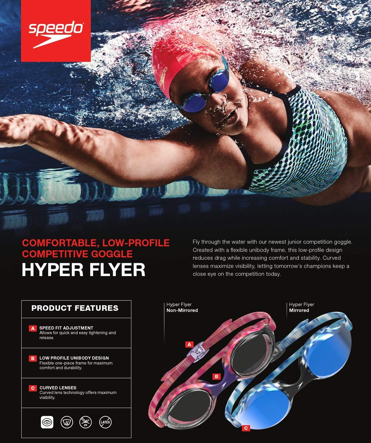 Speedo Unisex-child Swim Goggles Junior Hyper Flyer Ages 6-14