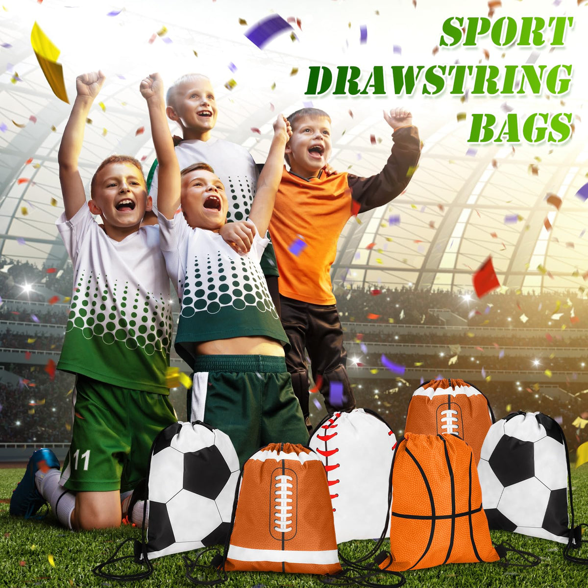 Censen 24 Pcs Drawstring Bags Set Bulk 12 x 10 Inch Waterproof Beach Bag for Soccer Baseball Basketball Football Gift Party (Sport Style)