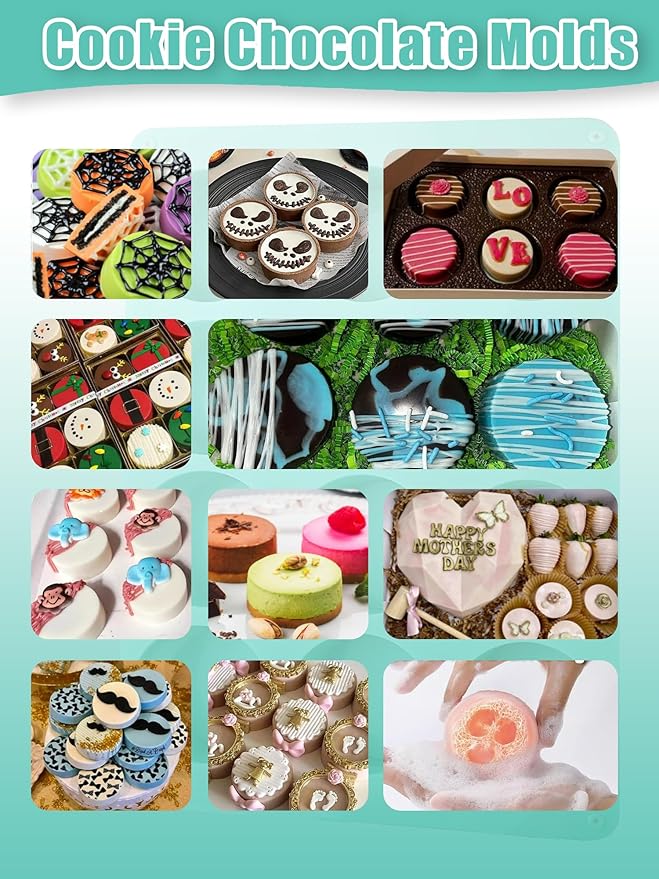 2 Pcs Chocolate Cookie Silicone Molds, 12-Cavity Round Silicone Mold, Baking Mold for Chocolate, Cookie, Candy, Mini Cake, Jelly, MuffinCakes