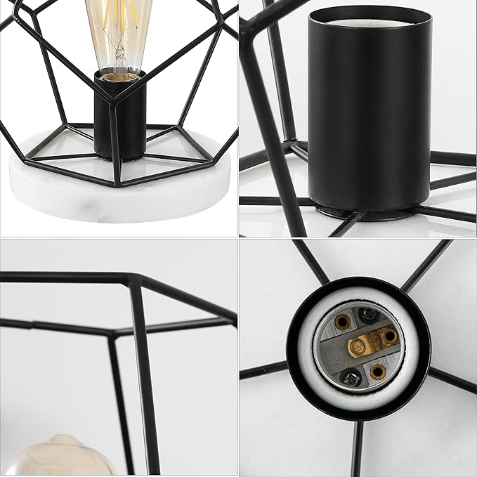 JONATHAN Y 10" Black/White Geometric Table Lamp, Midcentury Modern Metal Desk Lamp for Living Room Bedroom, White Marble Base, Glam Bedside Nightstand Light with LED Bulb (JYL1047C)