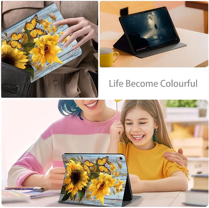 Case for iPad Air 11-inch (M4 2026 / M3 2025 / M2 2024) iPad Air 5th/4th Gen (2022/2020) 10.9 Slim PU Leather Folio Stand & Auto Sleep/Wake Protective Smart Cover Tree Fluorescent