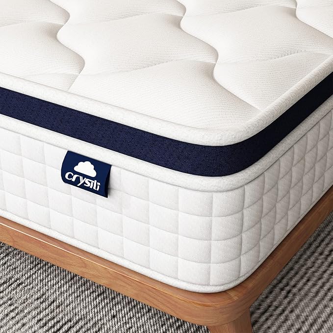 Crystli Twin Size Mattress Bed in A Box, 10 Inch Hybrid Mattress with Zero Pressure Foam, Innerspring for Pressure Relief, Motion Isolation, Medium Firm, CertiPUR-US Certified