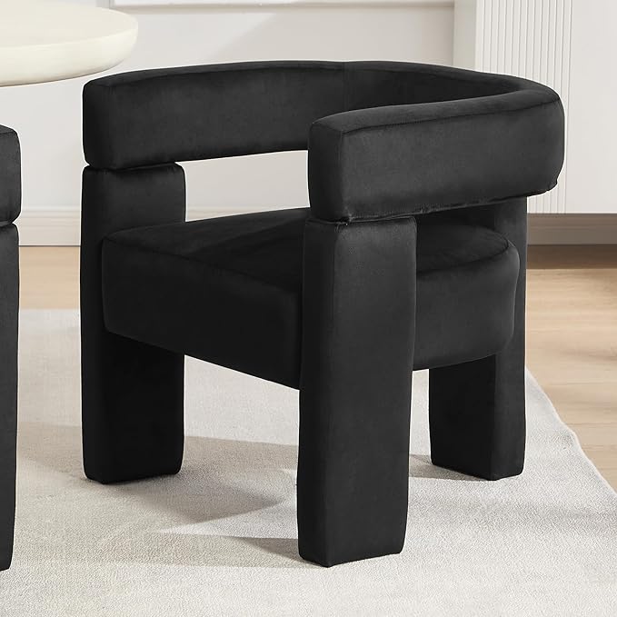 Modern Barrel Dining Chair Upholstered Velvet Dining Room Chair with Arms Comfy Side Chair for Kitchen/Living Room/Reception, Black
