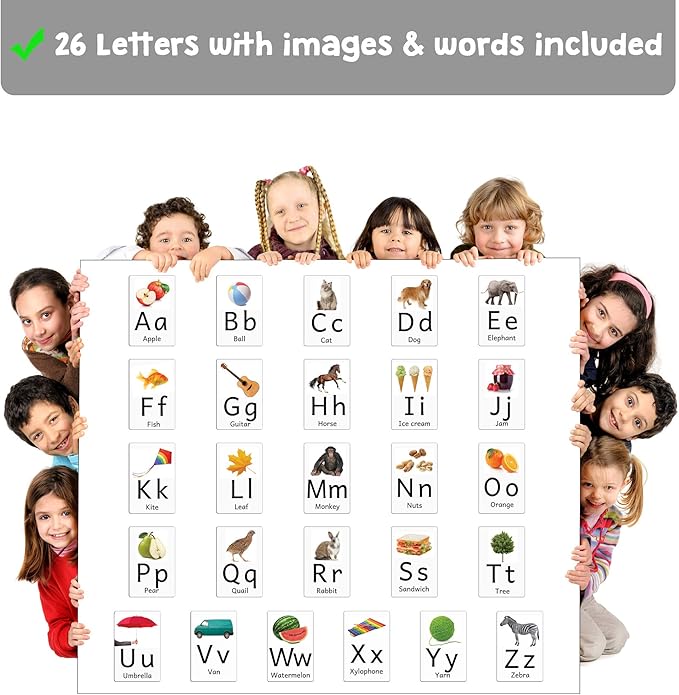 Magnetic Big Alphabet ABC Picture Flash Cards. 26 Sturdy Large Letters with First Words for Toddlers, Preschool and Kindergarten