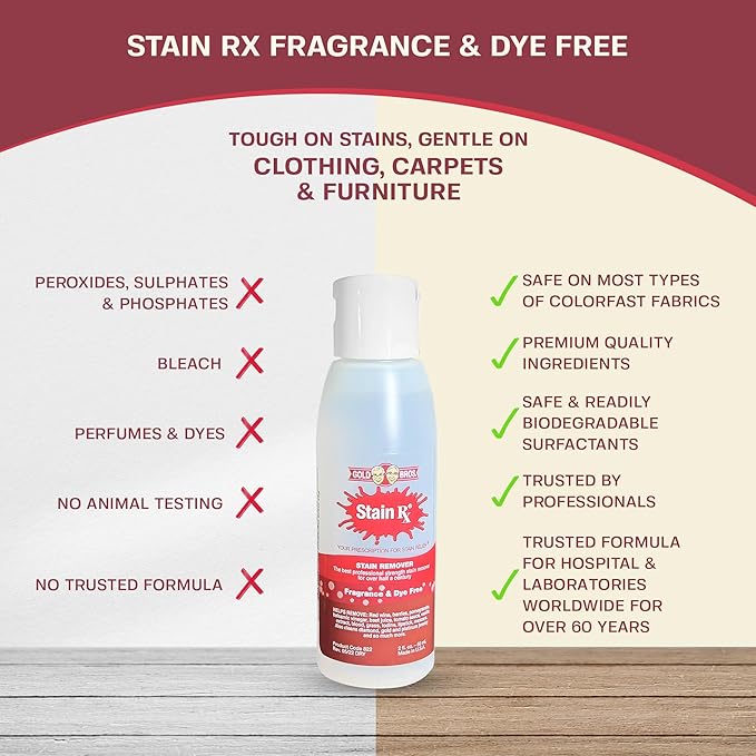 Stain Remover, Effectively Eliminates Stains from Wine, Berries & Blood on Fabrics, Carpets, Upholstery & Jewelry, Dye-Free, Bleach-Free, Made in USA, 2 fl. oz. (6 Pack) with a Flip-Top Cap