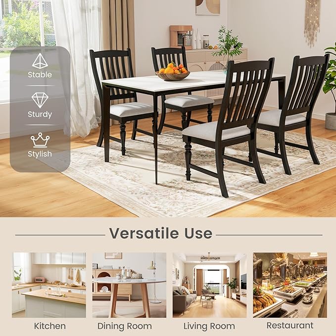 Giantex Wood Dining Chairs Set of 2, Farmhouse Black Kitchen Chair with Solid Wood Frame, Max Load 355 Lbs, Armless Upholstered Dining Side Chairs with Cushion Seat, Slat Back Dining Room Chairs