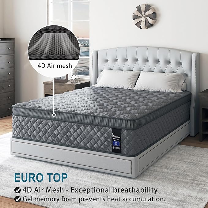 Twin Hybrid Mattress, 10 Inch Medium Mattress Euro Top for Back & Lumbar Support, Individual Pocket Spring Bed for Motion Isolation & Pressure Relief