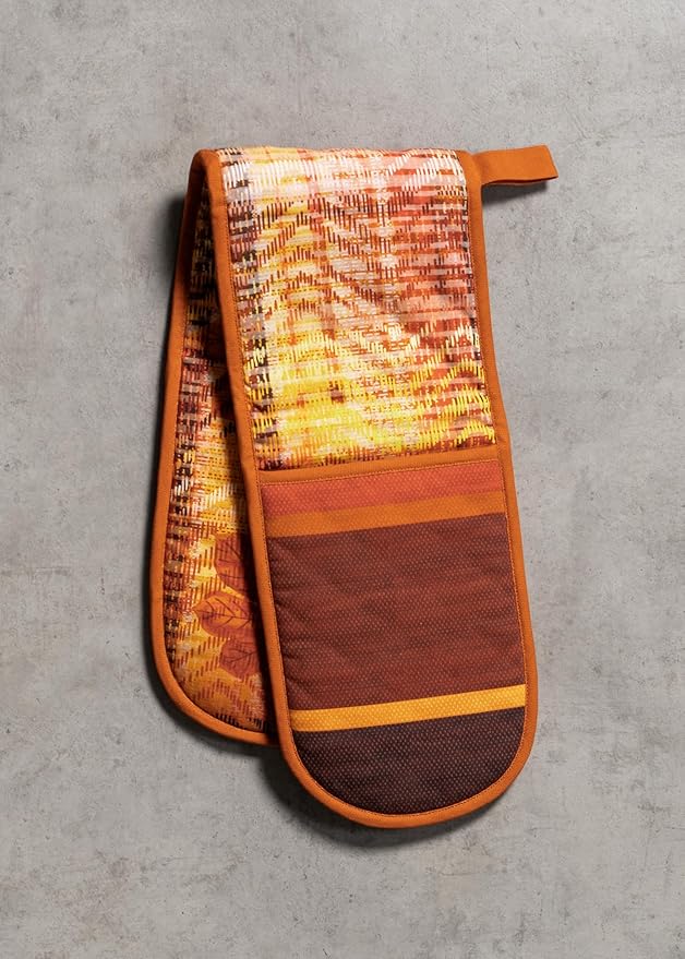 Maison d' Hermine Double Oven Mitt (7" x 35") 100% Cotton Heat Resistant BBQ Cooking Gloves with Loop for Thanksgiving Christmas Decorations Baking Cooking Handling Hot Pan (Thanksgiving Tartan)