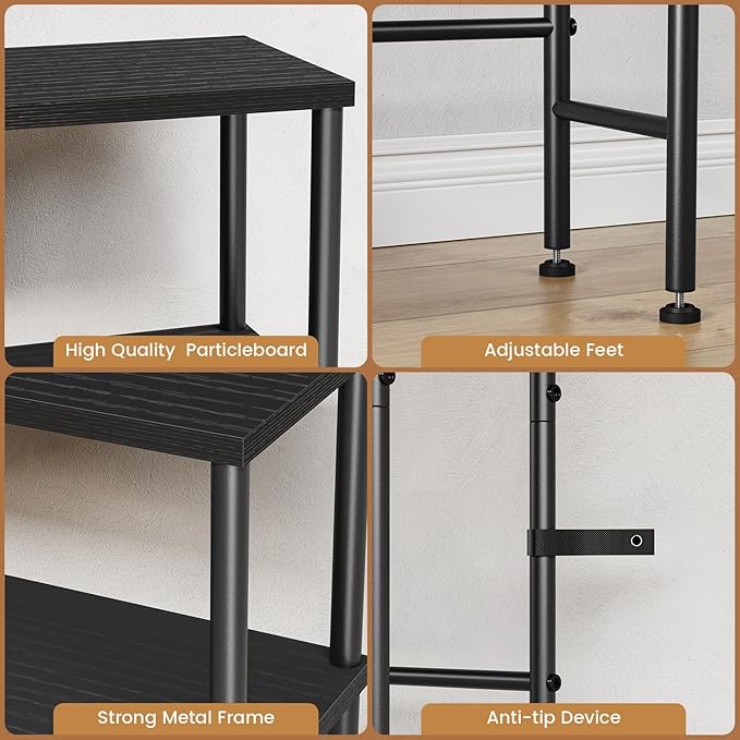 Narrow Console Table, 15.7" Small Entryway Table, 2-Tier Sofa Table with Storage, Skinny Console Tables for Entryway, Hallway, Bedroom, Living Room, Foyer, Black