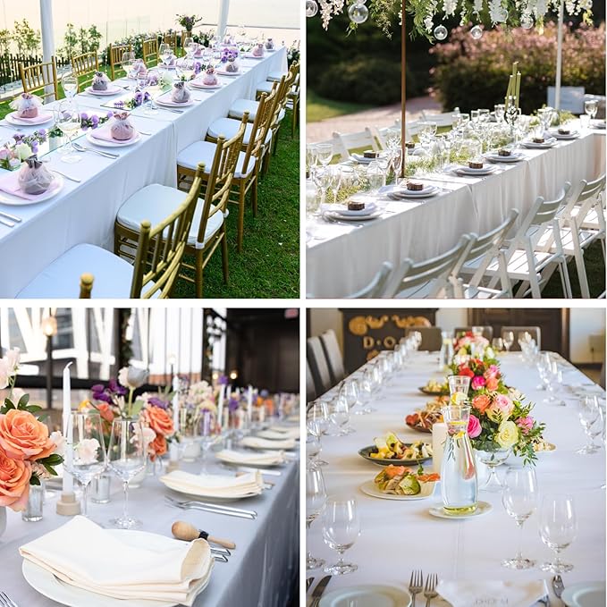 Rectangular Tablecloth 90x132 Inch - 2 Pack White Table Cloths Stain Resistant Decorative Washable Polyester Rectangle Tablecloths for Dining Table Banquets Buffet Parties and Wedding