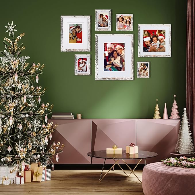 Egofine 8x10 Picture Frame Made of Solid Wood Covered by Plexiglass, Display Pictures 4x6/5x7 with Mat or 8x10 Without Mat for Table Top Display and Wall Mounting Photo Frame, Rustic White