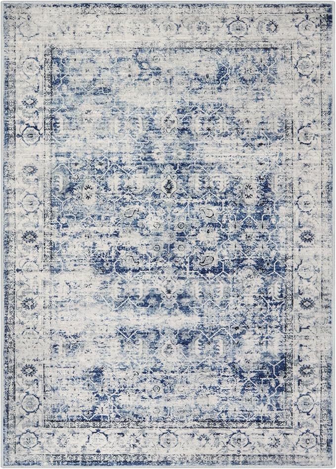 Lahome Washable Rugs 5x7 Area Rugs,Blue Rug for Bedroom Soft Rug for Bedroom Aesthetic Boys,Retro Distressed Non Slip Throw Carpet Dining Room Rugs for Under Table