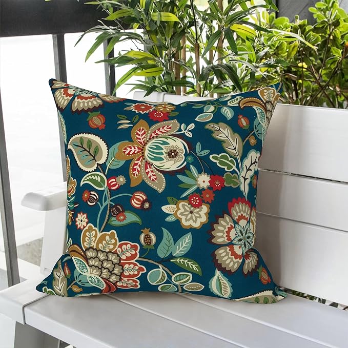 LVTXIII Outdoor Throw Pillows, Decorative Throw Pillows with Inserts, 16"x16" Square Pillows for Bed, Couch, Sofa and Patio Furniture, Set of 2, Peacock Blue