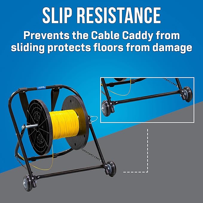 Jonard Tools CC-2721WS High Durability Steel Cable Caddy with Wheels and Pull Strap, Holds Cable Reels Up to 20” Diameter and 100 lbs Capacity,Black