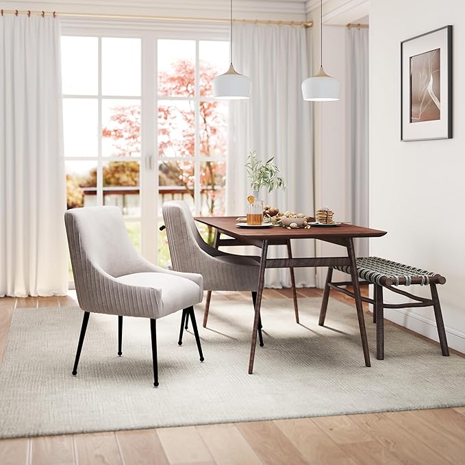 Velvet Dining Chairs Set of 8,Gray Upholstered Living Room Chairs with Black Metal Legs, Modern Tufted Accent Chairs for Living Room, Study Room, Kitchen