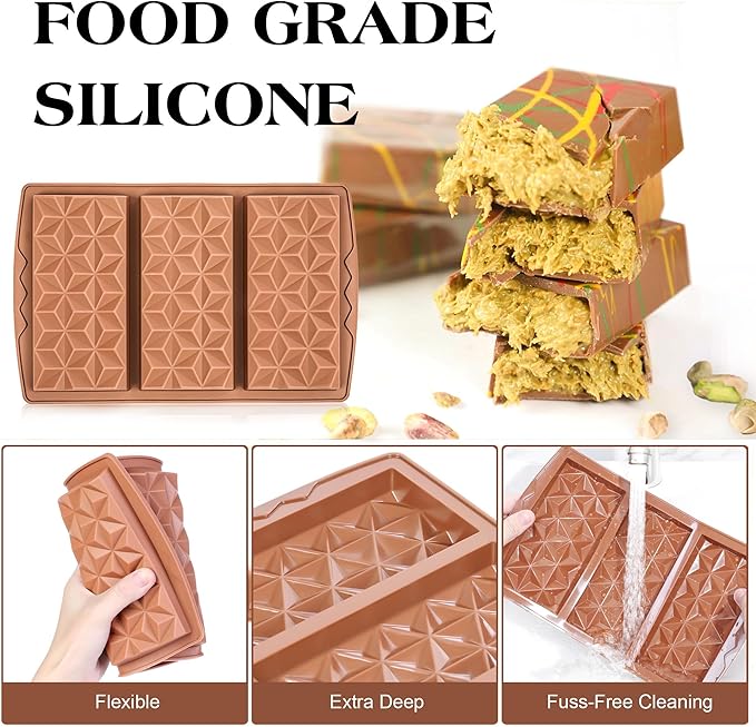 Fimary 2 Pcs Chocolate Bar Mold Deep Silicone Large Chocolate Molds Break Apart Pyramid Shape Thick Candy Bar Molds