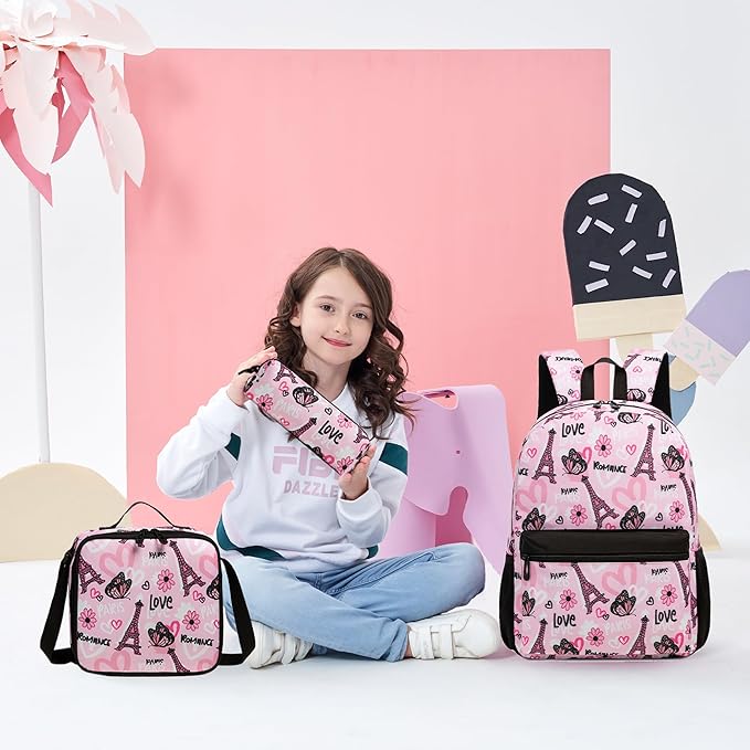 Kids Backpacks for Girls Backpack with Lunch Box Backpack for School Teens Girls with Pencil Case Kids Bookbag Age 8-12 for Elementary Middle School Students