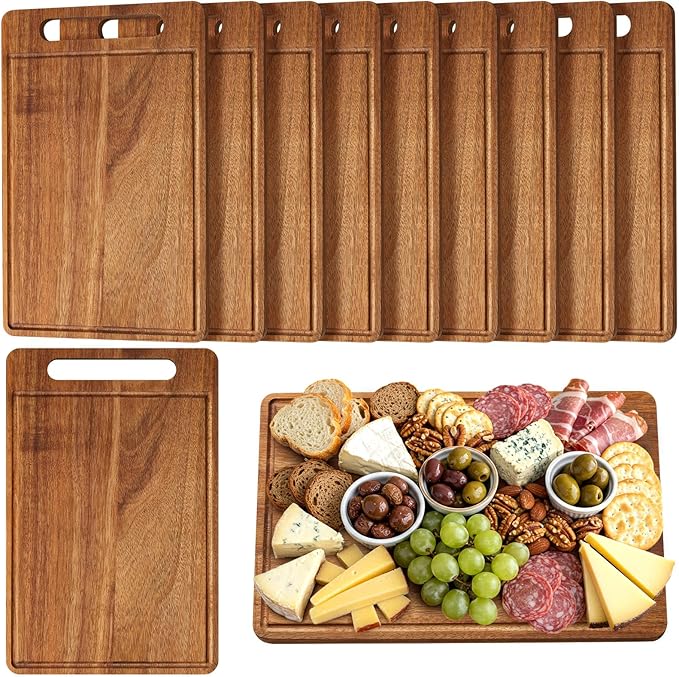 Nuenen 10 Pcs Bulk Wood Cutting Board with Handle 12 x 7.8 Inch Bamboo Wooden Kitchen Serving Chopping Boards for Pizza, Bread, Charcuterie, Fruit, Vegetables(Bamboo)