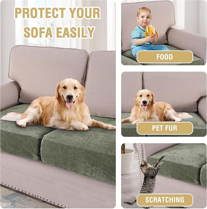 H.VERSAILTEX Stretch Chenille Couch Cushion Cover Soft Sofa Covers Individual Seat Couch Slipcover Sets Furniture Protector Seat Cushion Sofa Cover (3 Piece Sofa Cushion Covers, Tea Tree)