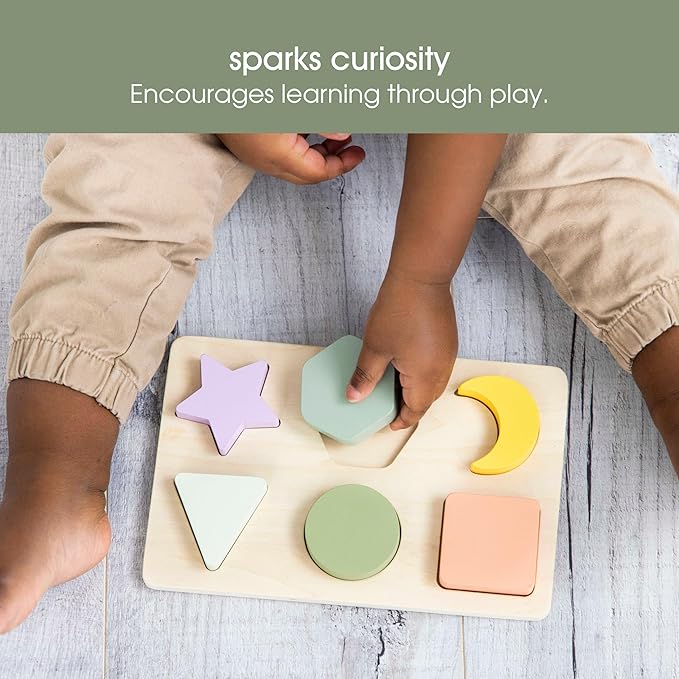 Pearhead Wooden Shapes Puzzle, Color and Shape Learning Toy for Toddlers, Montessori Educational Play, Spring Easter Basket Gift