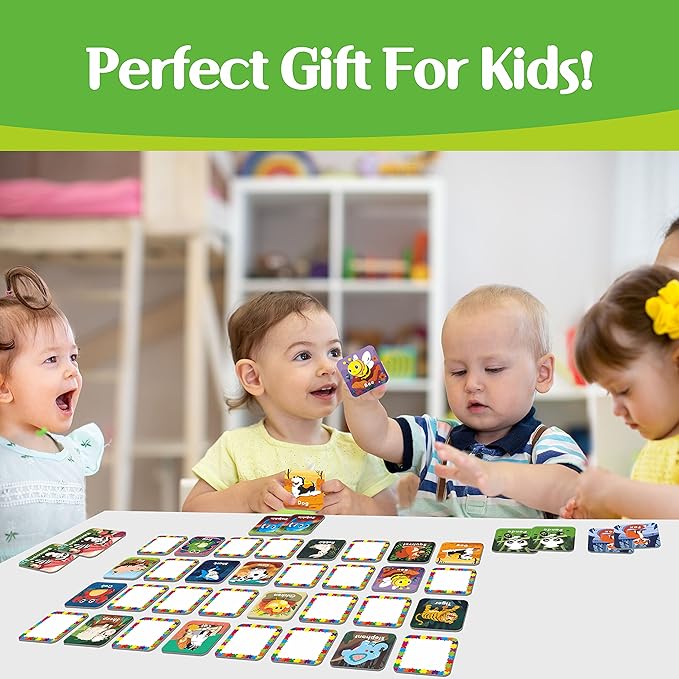 Hebayy 36 Pair Animal Matching Memory Game Flash Cards for Toddlers, Preschool, Kindergarten and Home. Erasable, Fun & Fast, Travel Friendly, Skill Building. Size 2” x 2”(5 x 5 cm)