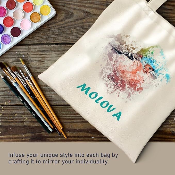 MOLOVA 1-Pack to 6-Pack Available Standard 14"x15" Premium Canvas Tote Bags,Load 55lbs,Reusable bag made of 6oz of natural canvas with Handles for Gift-Giving,Work,DIY Projects,Shopping(6 Pack)
