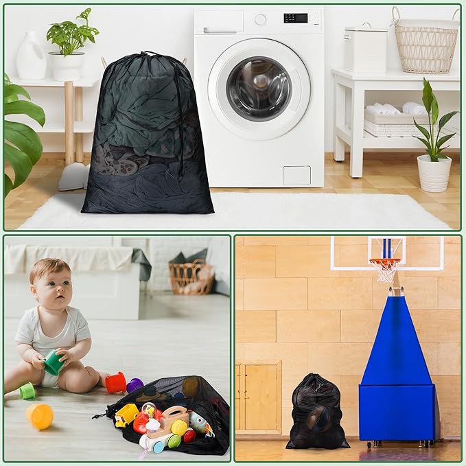 2 Pack Mesh Laundry Bags,Machine Washable Dirty Clothes Organizer with Drawstring and ID Tag, Large Laundry Hamper Liner Enough to Laundry Essentials for Travel, Sports(28" x 40",White)