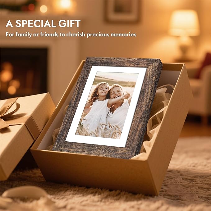 6x6 Picture Frame with Glass, Display Pictures 4x4 with Mat or 6 x 6 without Mat - Wall and Tabletop, 6 by 6 Photo Wooden Frames (Rustic Brown, 1 Pack)