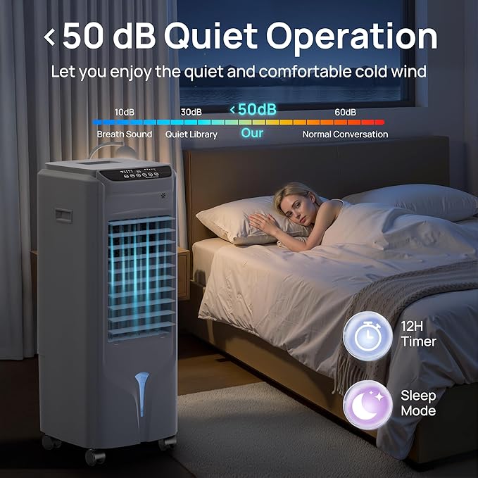 YEW 25" Evaporative Air Cooler,1500CFM Swamp Cooler Air Conditioner with 3.5 Gal Tank,Windowless Swamp Cooler with Remote,3 Speeds, 12H Timer,Fans that Blow Cold Air for Bedroom Indoor Office