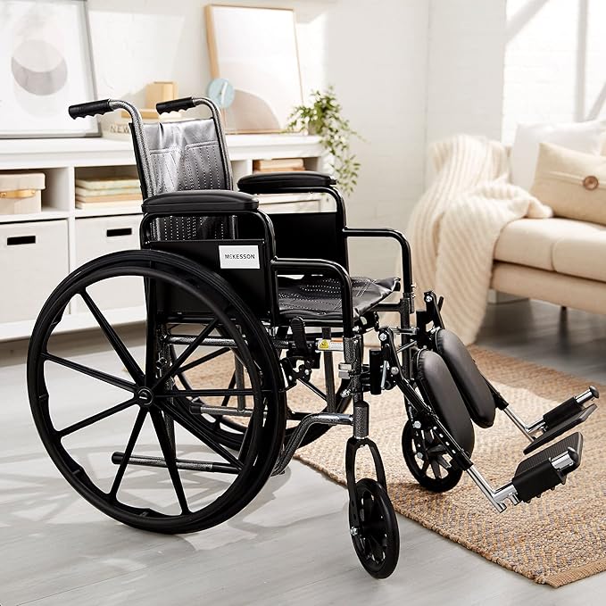 McKesson Wheelchair, Swing Away Foot Leg Rest, Elevating Leg Rest, Fixed Arm, 16 in Seat, 250 lbs Weight Capacity, 1 Count