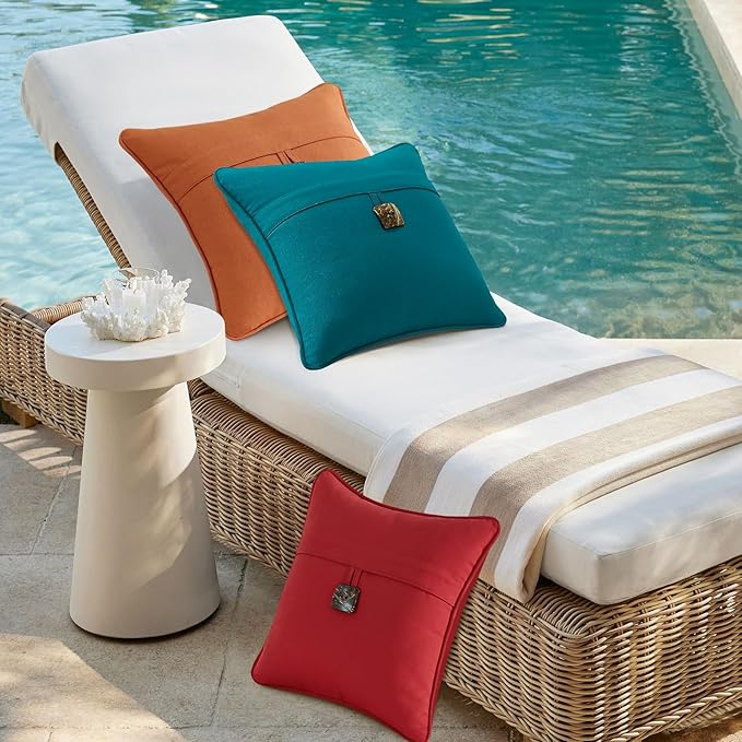 Outdoor Sunbrella Decorative Pillows with Coconut Button Pack of 4, 18" x 18" Outdoor Pillow Set for Couch Bed Throw Patio Sofa, Canvas Jockey Red