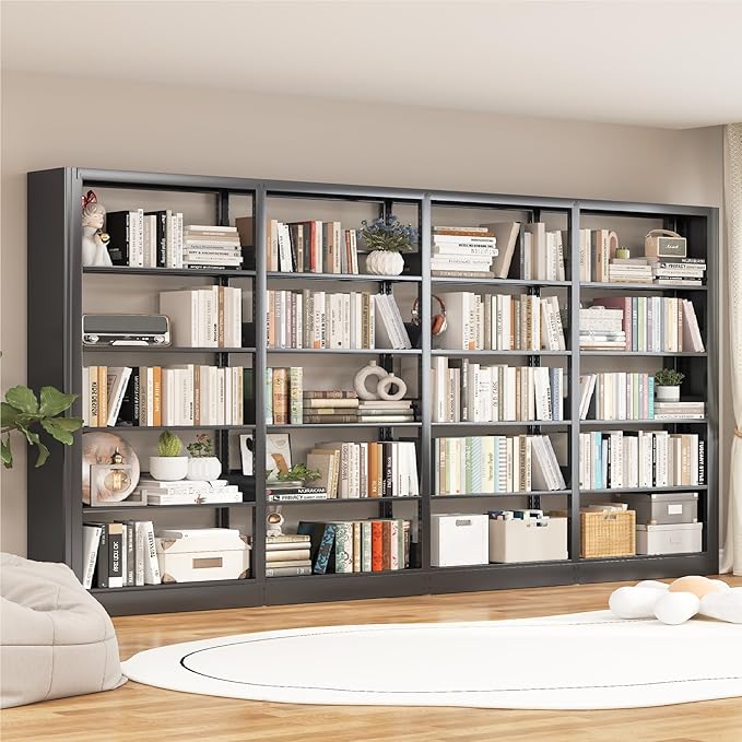 Heavy Duty 5-Tier Metal Bookshelf, Industrial Tall Book Shelf with Adjustable Shelves, 280lbs Shelf Capacity, Large Office Bookcase, Display Book Organizer for Living Room Bedroom Library -69”H,Black