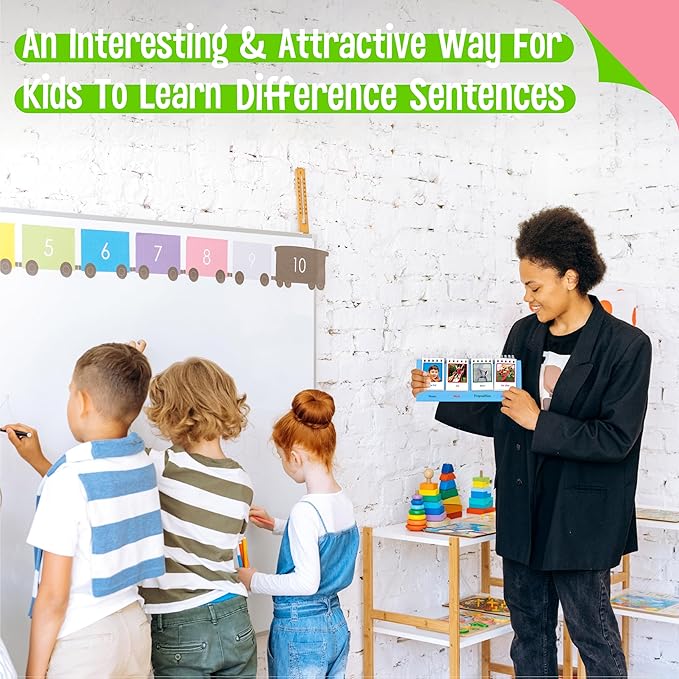 Sentence Flip Charts, 80 Double Sided Cards 40 Sentences, Learn Parts of Speech Who/What/Where Sentence Building Freestanding Flip Chart Educational Tool for Preschool Kindergarten 1st 2nd Grade