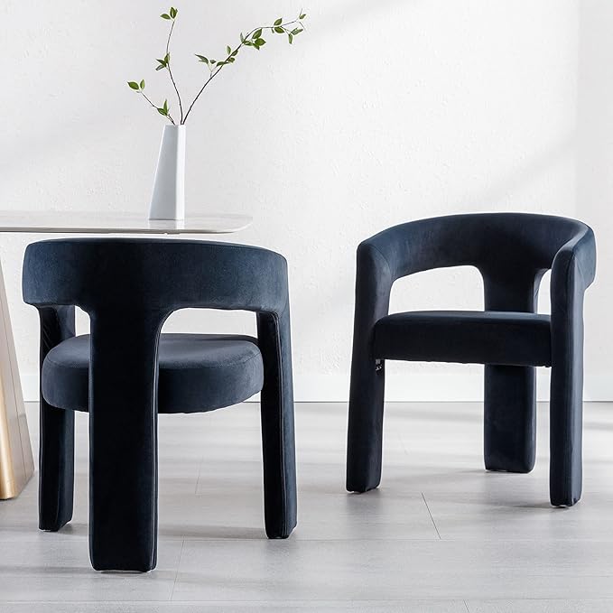 Modern Barrel Dining Chairs Set of 6, Velvet Upholstered Accent Side Chair with Arms Comfy Makeup Vanity Chairs, Dining Living Room Kitchen Chairs, Black