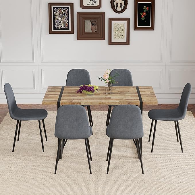 7 Piece Dining Table Set,Dinner Table Set for 6,55'' Kitchen Table and PU Leather Chairs Set of 6,6 Chair Dining Table Set for Kitchen Dining Room