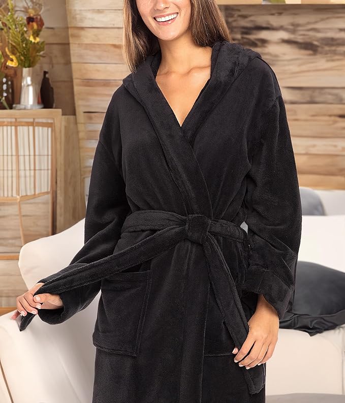Alexander Del Rossa Womens Robe, Long Plush Bathrobe with Hood, Hooded Robes for Women Plus Size Bath Robe