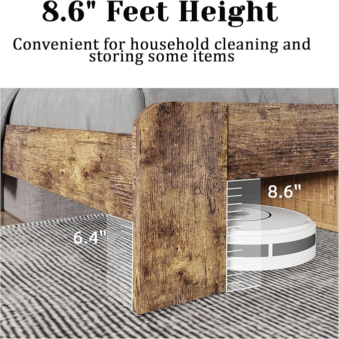 Queen Size Wooden Bed Frame with Headboard, Rustic Farmhouse Platform Bedframe with Wood Slat Support, Sturdy and No Noise, Easy Assembly (Brown, Queen)