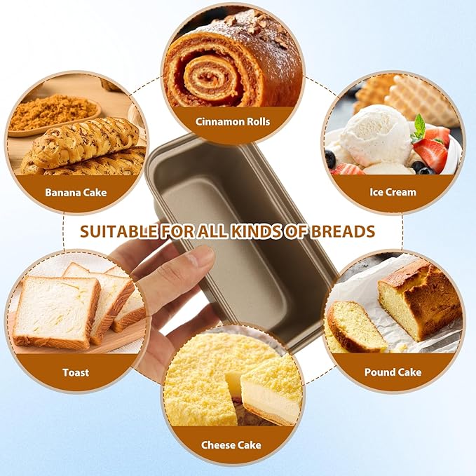 Oungy 8 PCS Mini Loaf Pans for Baking Bread Nonstick Carbon Steel Small Meatloaf Pan Set 6.1 x 3.3 Inch Golden Bread Tins for Homemade Cake Sourdough and Meatloaf