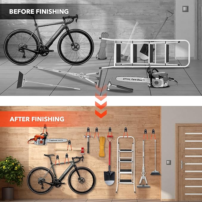 10 Pack Heavy Duty Steel Utility Wall Hooks Anti-Slip Coated - Garage Wall Mount Hanging Storage Organizer for Bikes, Ladders, Garden Tools, Skis and More