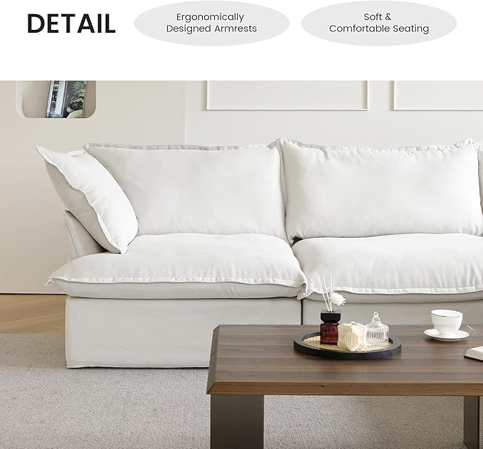 WJShome 122.82" Cloud Modular Sectional Sofa, Modern Comfy Couch Filled with Down, Minimalist Wide Deep Seat Couches for Living Room Apartment Lounge Bedroom (White, 3 Seater)